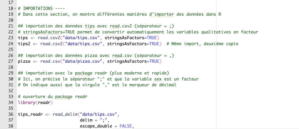 Script complet de la formation R avec les lignes de code utilisées dans RStudio